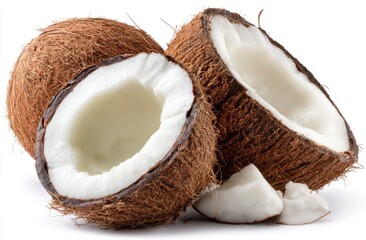 Fresh Coconuts in halves, showing the inside