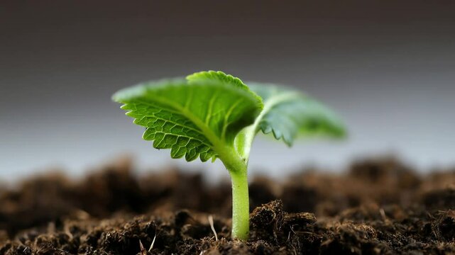 Young plant seedling sprouting from soil, close-up growth