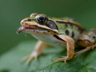 Fototapeta premium A frog catching an insect.