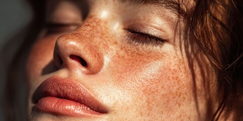 Fototapeta premium Close-up of Young Woman's Fresh, Hydrated Facial Skin Demonstrating Natural Beauty