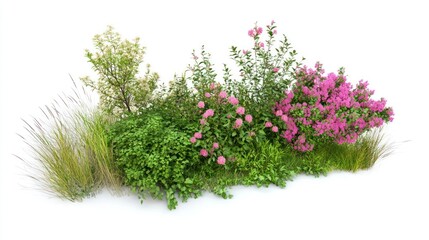 Group of different bushes flowers plants green.