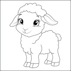 Cute Sheep Line Art Coloring Page  