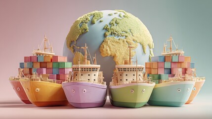 Obraz premium Global shipping action with cargo ships at port industrial environment creative viewpoint for trade and economy