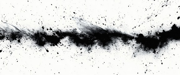 Abstract dynamic black ink splash spreading horizontally on white background creating high contrast and energetic movement