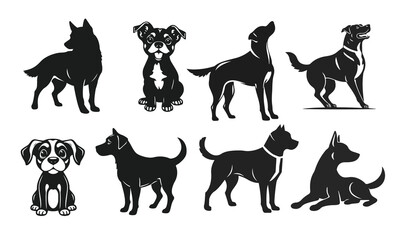 Set of dog vector illustrations. pet emblem, dog illustration, dog portrait, guard dog