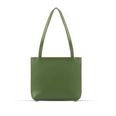 Women's green handbag on a white background with reflection