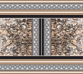 Modern Beige & Black Abstract Panel – Tribal Border Digital Textile Design for Bold DIY Fashion Prints. This textile is ideal for creating kaftans, kurtas, abayas, or statement traditional garments.