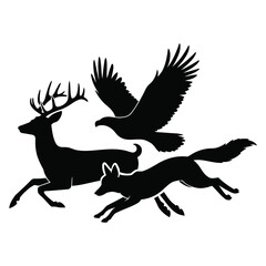 vector illustration of a silhouette of deer with eagle