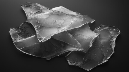 Translucent shards of ice stacked together on a dark surface creating an elegant visual contrast