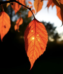 Obraz premium Bright red maple leaves, a colorful closeup of autumn foliage on the tree branch, Mobile Phone Wallpaper, Generative AI