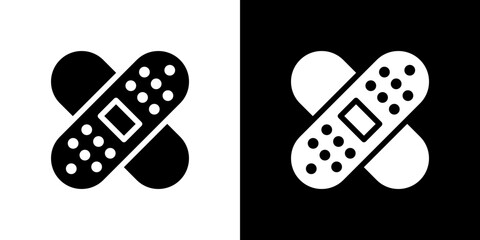Band aid icon flat vectors set. black and white