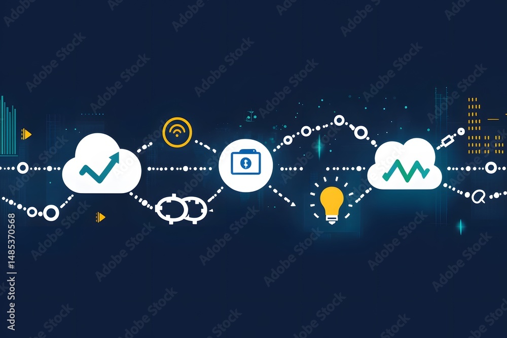 Poster cloud computing technology connecting data with wireless network and digital information icons