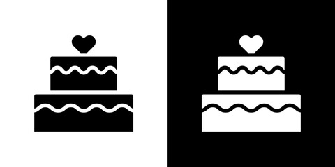 Wedding cake icon flat vectors set. black and white