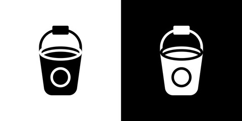 Water bucket icon flat vectors set. black and white