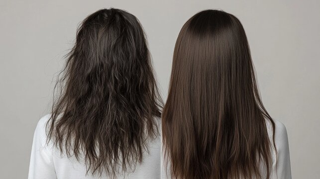 Two women with long hair, one with a lot of split ends