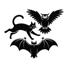 Flying bat silhouette with wings in tribal vector style featuring animal and fantasy elements