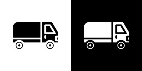 Van icon flat vectors set. black and white