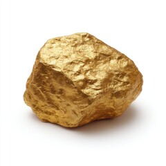 A golden rock, roughly shaped, stands out against a white background.  Its surface is textured, displaying a rich golden hue