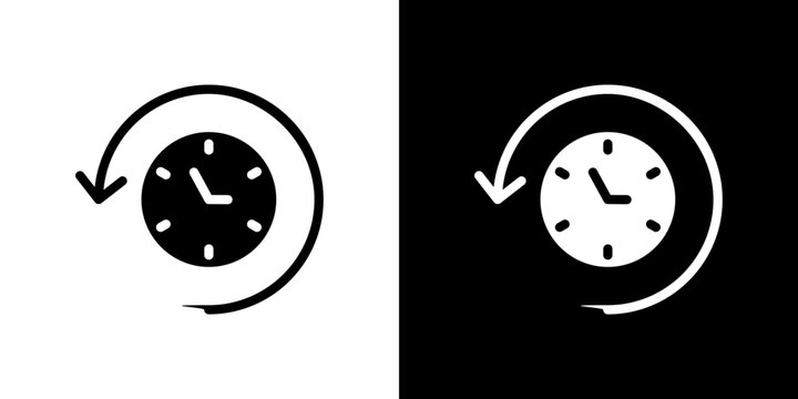 Rewind time icon flat vectors set. black and white
