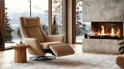 Fototapeta premium Modern Recliner Chair by the Fireplace