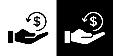 Refund icon flat vectors set. black and white