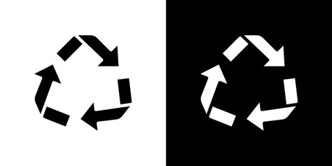 Recycling icon flat vectors set. black and white