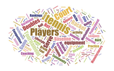 Editable Tennis Players Word Cloud Layout – Sports Typography Art with Athletic Terms and Editable Text in Vector Format