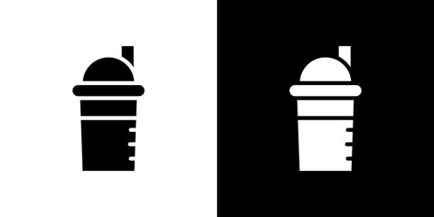 Protein shake icon flat vectors set. black and white