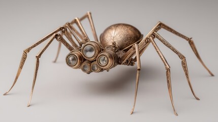 Detailed steampunk spider sculpture with intricate details.