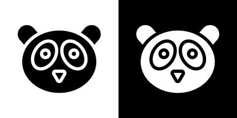 Panda icon flat vectors set. black and white