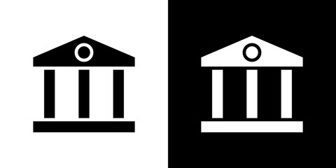 Museum icon flat vectors set. black and white