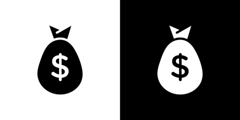 Money bag icon flat vectors set. black and white
