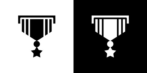 Military medal icon flat vectors set. black and white