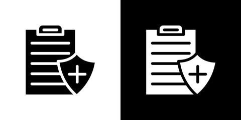 Medical record icon flat vectors set. black and white