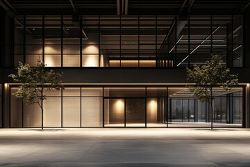 Obraz premium Modern, illuminated office building at night