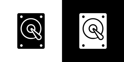 Hard drive icon flat vectors set. black and white