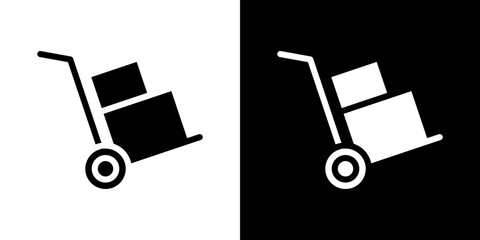 Hand truck icon flat vectors set. black and white