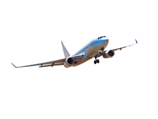 Commercial airplane taking off or landing against a dark sky background