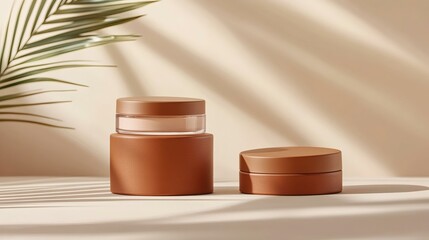 Cream Jars on Beige Background with Natural Lighting