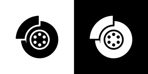 Disk brake icon flat vectors set. black and white