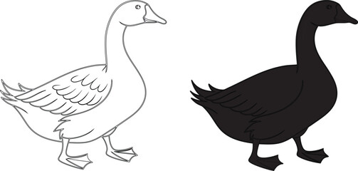 Fototapeta premium Line Art and Silhouette of a Goose