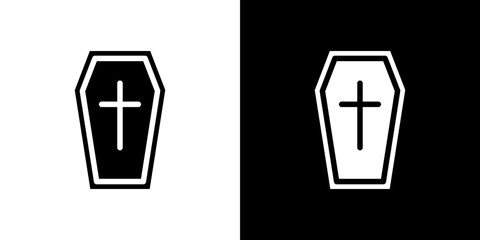 Coffin icon flat vectors set. black and white