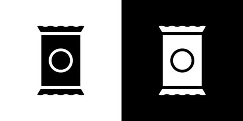Chips bag icon flat vectors set. black and white