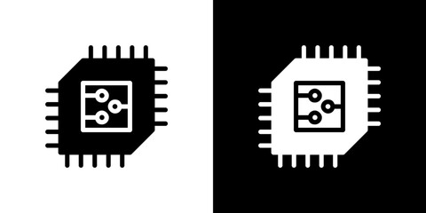 Chip icon flat vectors set. black and white