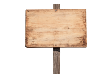 a wooden sign on a post with a white background