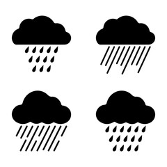 Rain cloud icon set with raindrops and showers