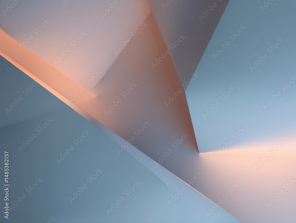 Poster abstract geometric shapes in soft lighting featuring angular planes and calm color palette for moder