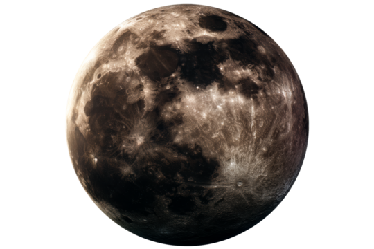 Full moon illuminated against a transparent background