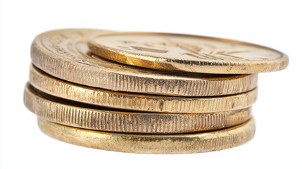 Close up of stack of shiny gold coins, showcasing their intricate designs and textures, evokes sense of wealth and prosperity