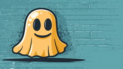 Cute Ghost on Teal Brick Wall